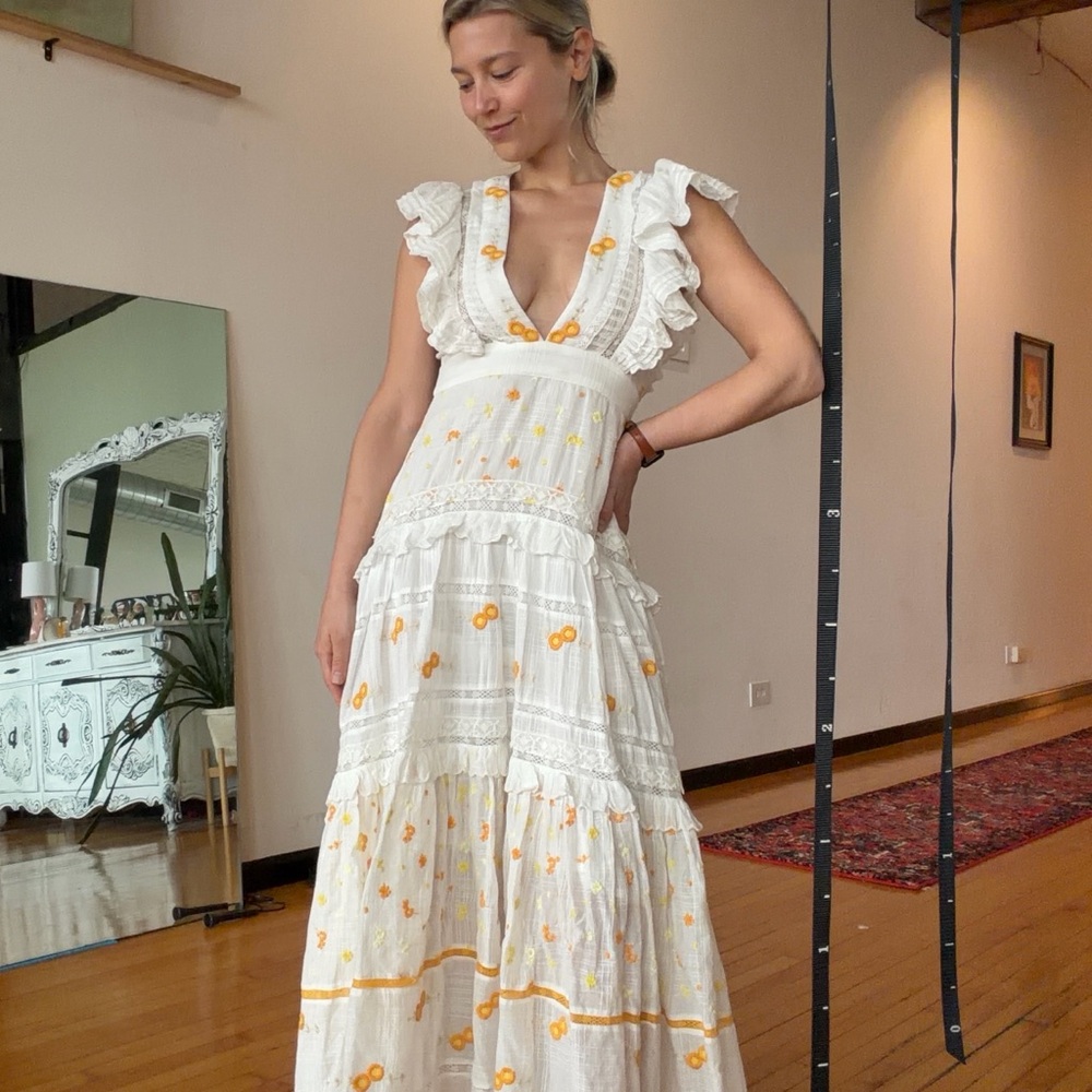 NWT LoveShackFancy Cortland Maxi Dress Antique White Size 4 Floral Lace